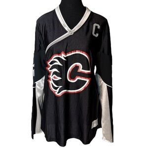REEBOK Calgary Flames Jerome Iginla #12 Jersey Black Silver Hockey NHL Size XL